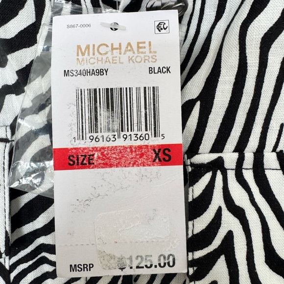 Michael Kors Womens Zebra Print Tunic Top XS Black Button Down Linen Blend NWT - Picture 4 of 14
